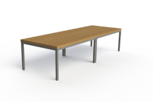 Perspectiva mesas componível para refeitório com sistema união estruturas e tampos sobrepostos para 10 pessoas